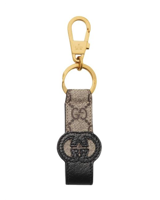 Porte-clés en cuir à patch GG Gucci pour homme en coloris White