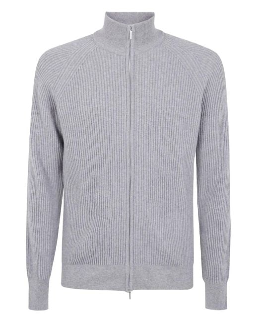 Barba Napoli Gerippter Cardigan mit Reißverschluss in Gray für Herren