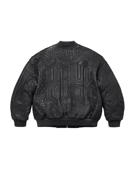 Supreme Gray Embroidered Leather Jacket for men