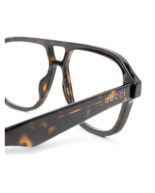 Gucci Black Tortoiseshell-Effect Pilot-Frame Glasses
