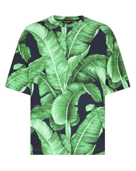 Dolce & Gabbana Green Short-Sleeved Cotton T-Shirt With Banana Tree for men