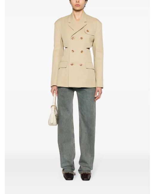 R13 Natural Double-Breasted Open-Back Blazer