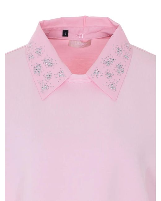 Liu Jo Pink Strass-Collar Sweatshirt