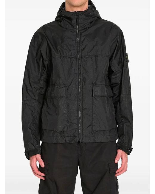 Stone Island Black Logo-Patch Hooded Jacket for men