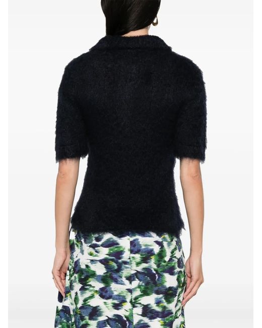 Marni Black Brushed-Effect Polo Top