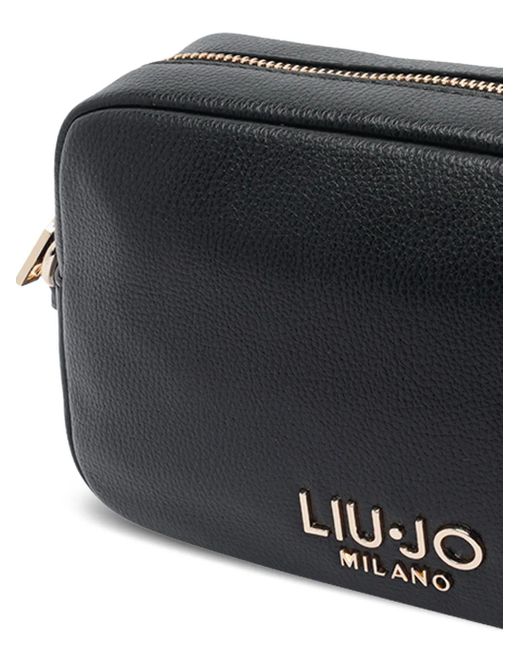 Liu Jo Black Small Logo-Plaque Zip-Top Shoulder Bag