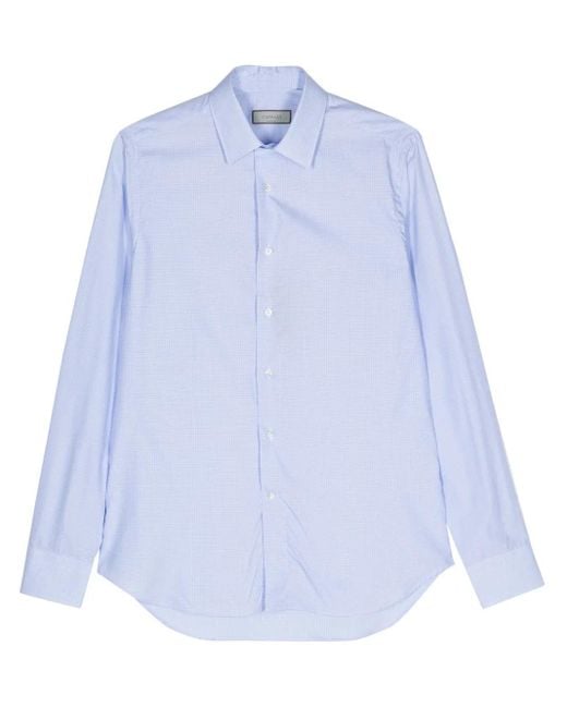Canali Blue Check-Pattern Cotton Shirt for men