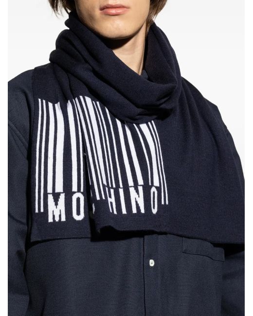Moschino Wollen Sjaal Met Barcode-Logo in het Blue