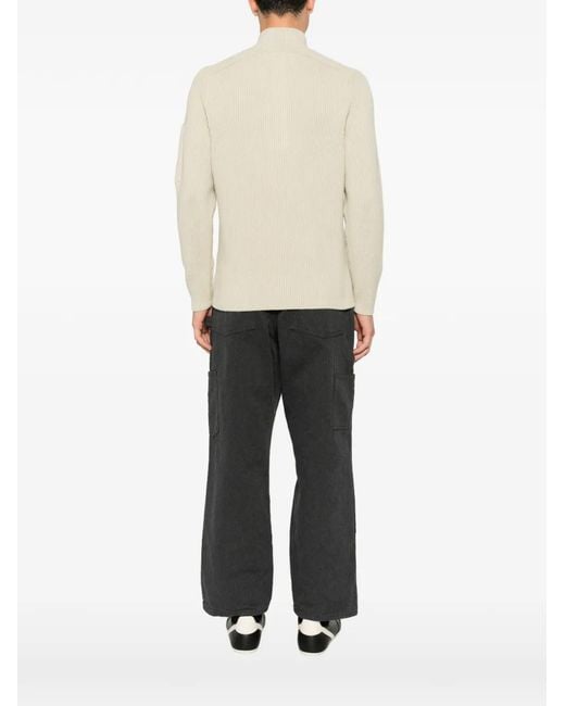C P Company White Lens-Detail Ribbed-Knit Sweater for men