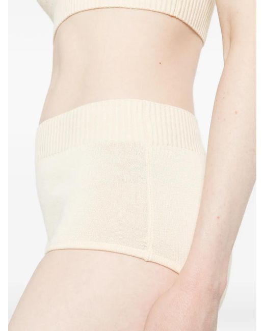 Plan C Shorts Met Geribbelde Taille in het Natural