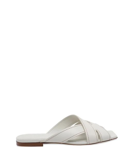 Tod's White Leather Flat Sandals