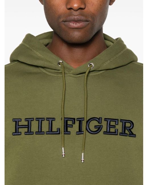 Tommy Hilfiger Green Logo-embroidered Hoodie for men