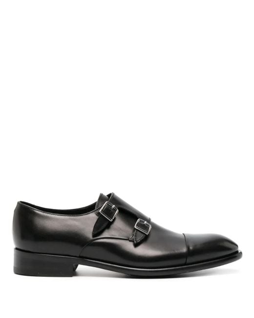 Doucal's Black Double-Strap Leather Monk Shoes for men