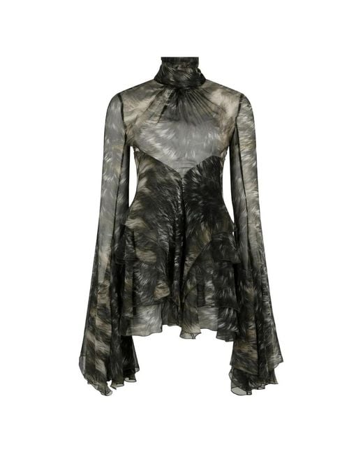Roberto Cavalli Black Fur-Print Ruffled Mini Dress