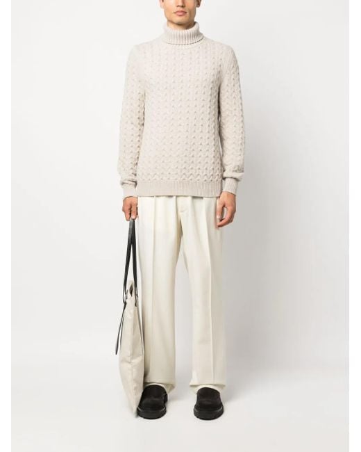 Fedeli White Roll-Neck Cable-Knit Jumper for men