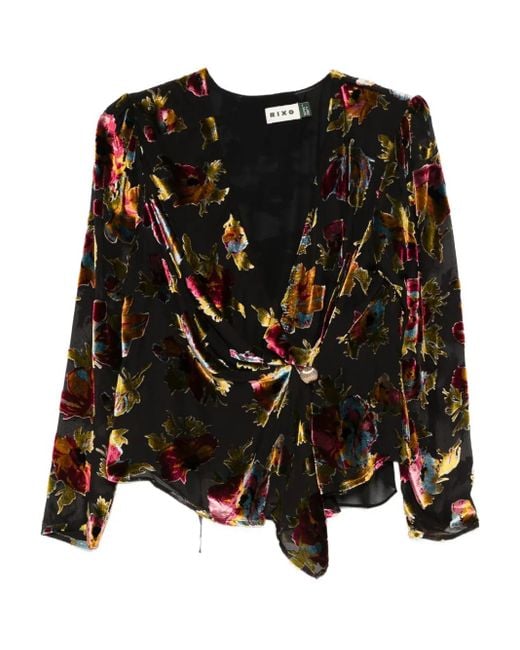 Rixo Black Everlyn Floral Knot Top