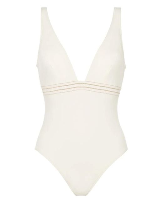 Eres White Sillage Plunge-Neck Swimsuit