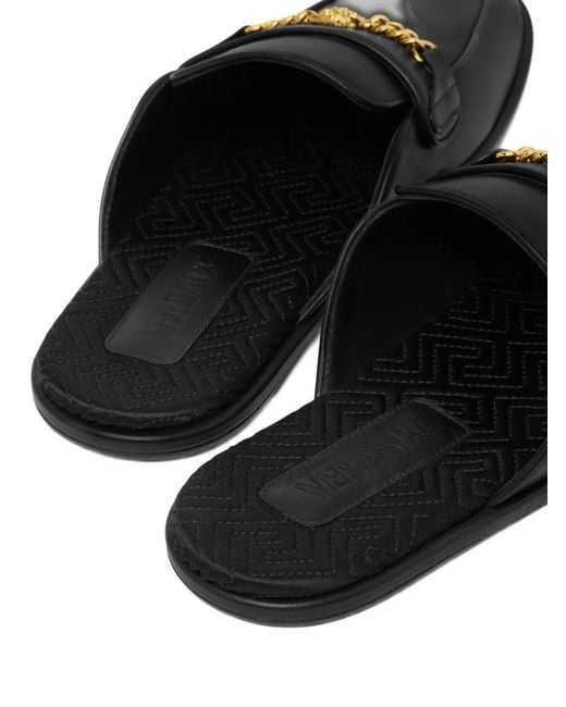 Versace Black Medusa Leather Slippers for men