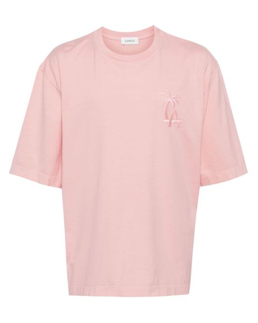 Palm logo-embroidered cotton T-shirt di Laneus in Pink da Uomo