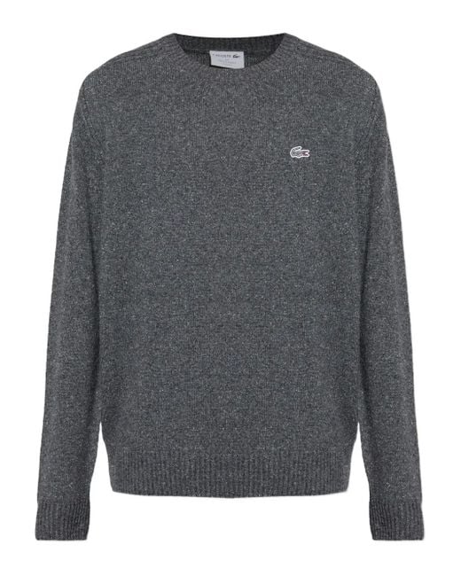 Lacoste Gray Crocodile-Embroidered Wool Sweater for men