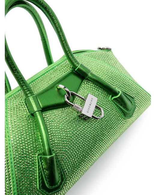 Givenchy Green Mini Antigona Stretch Crystal-embellished Tote Bag