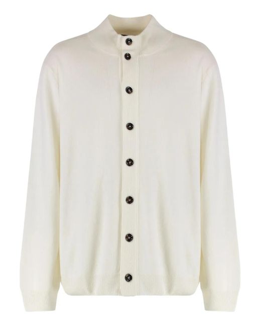 Moorer White Ribbed-Knit Button Cardigan for men
