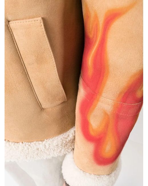 Palm Angels Orange Flames Sherpa Trucker Jacket for men