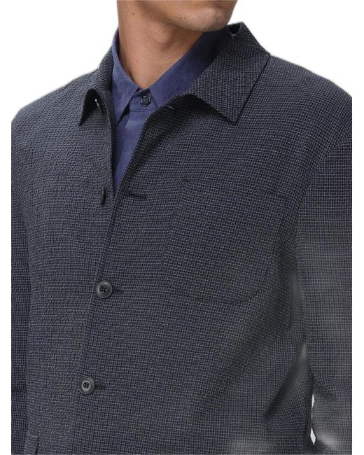 Emporio Armani Blue Check-Pattern Single-Breasted Blazer for men