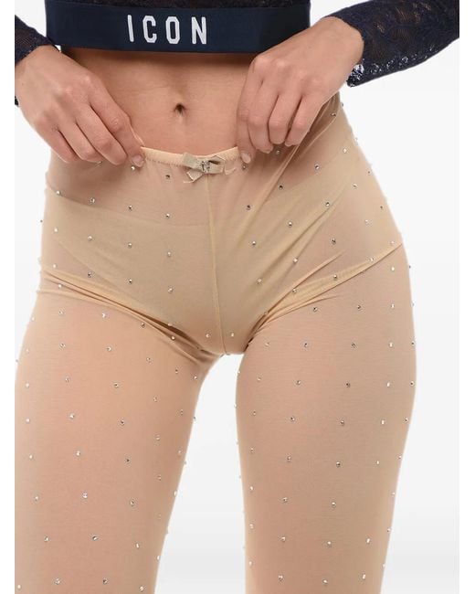 DSquared² White Crystal-Embellished Sheer Tights