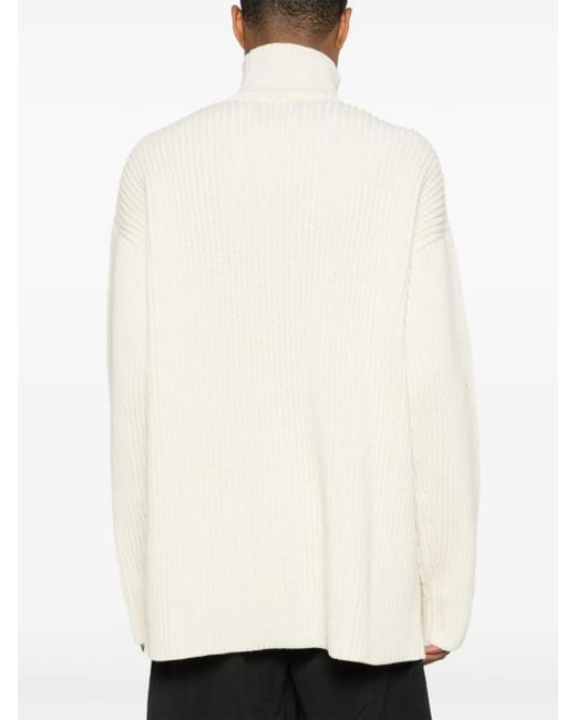 Jil Sander White Ribbed Wool Jumper for men