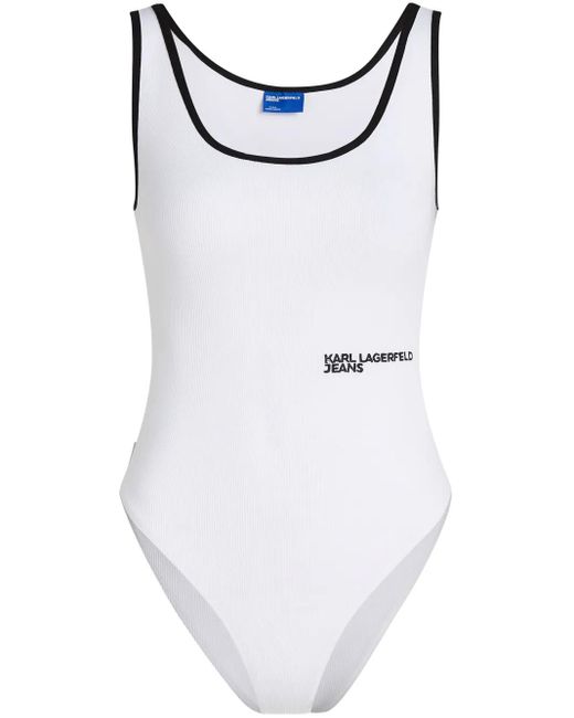 Karl Lagerfeld White Logo-Embroidered Bodysuit
