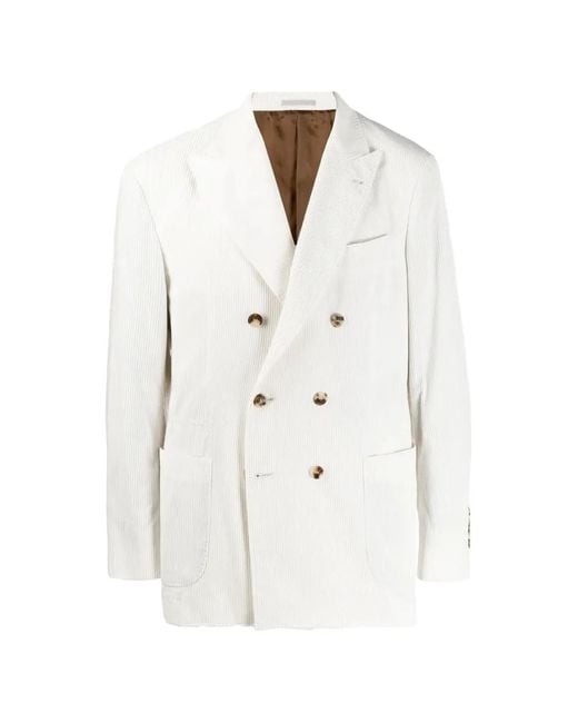 Brunello Cucinelli White Double-Breasted Blazer for men