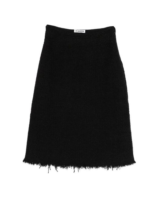 Jil Sander Black A-Line Frayed Midi Skirt