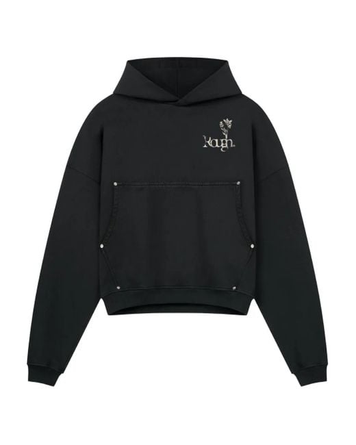 ROUGH Black Floral-Print Pocket Hoodie