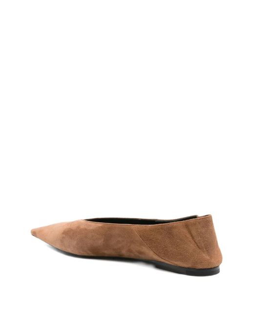 Saint Laurent White Pointed-Toe Suede Ballet Flats