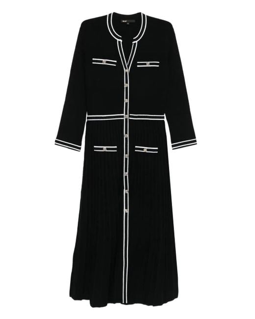 Maje Black Geknöpftes Strickkleid Mit Falten