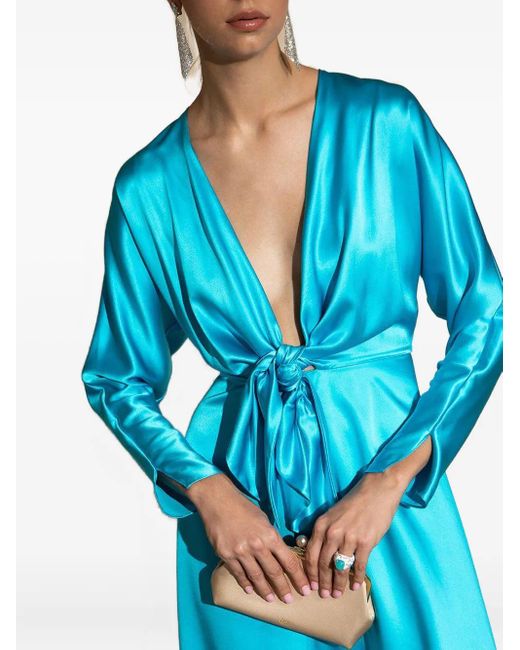 Alejandra Alonso Rojas Blue Tie-Front Long-Sleeve Midi Dress