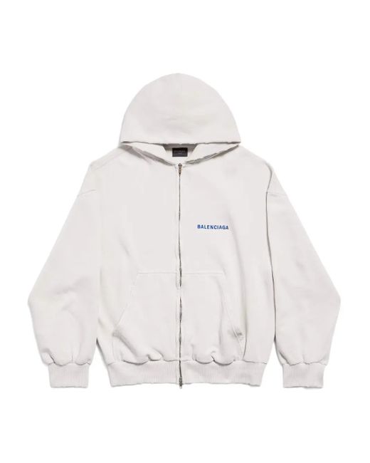 Balenciaga White Logo-Detail Zip-Up Hoodie for men