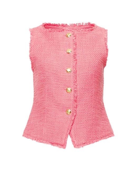 Cinq À Sept Pink Camen Button Bouclé Vest