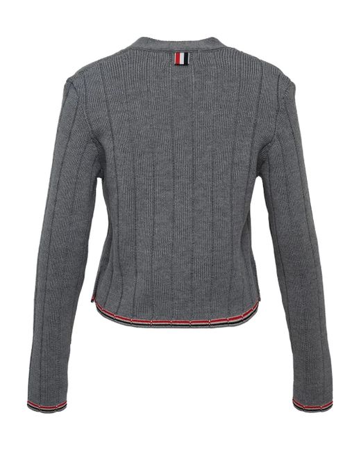 Thom Browne Blue Ribbed-Knit V-Neck Cardigan