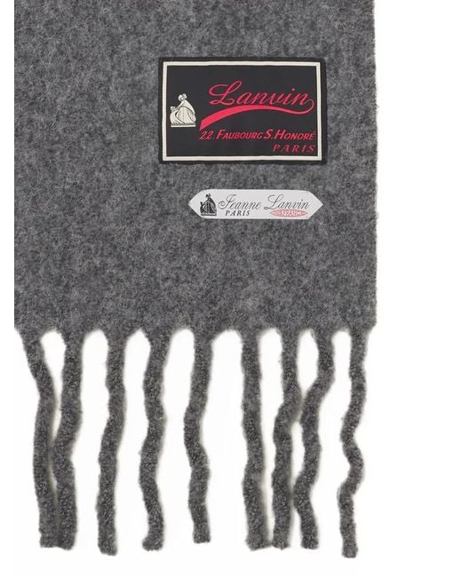 Lanvin Gray Logo-Patch Fringed Scarf