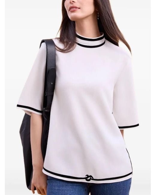 Shanghai Tang White Mock-Neck Silk T-Shirt