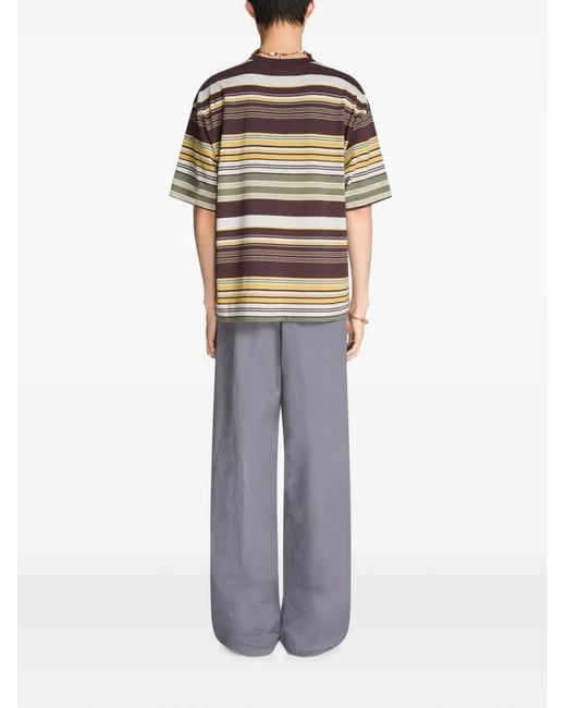 Dries Van Noten Gray Striped Cotton T-Shirt for men