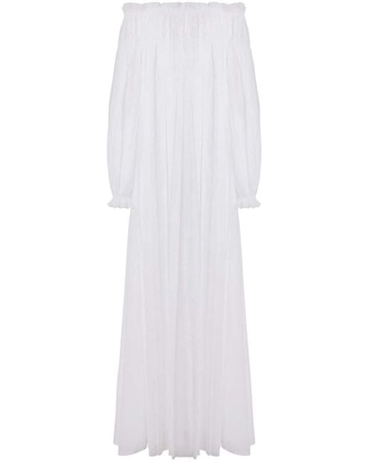 Robe longue en organza plissé Alberta Ferretti en coloris White