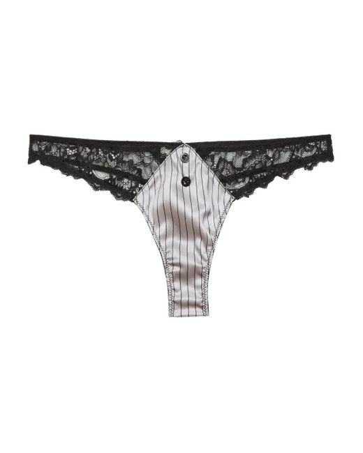 Fleur du Mal Black Pinstripe Lace Thong