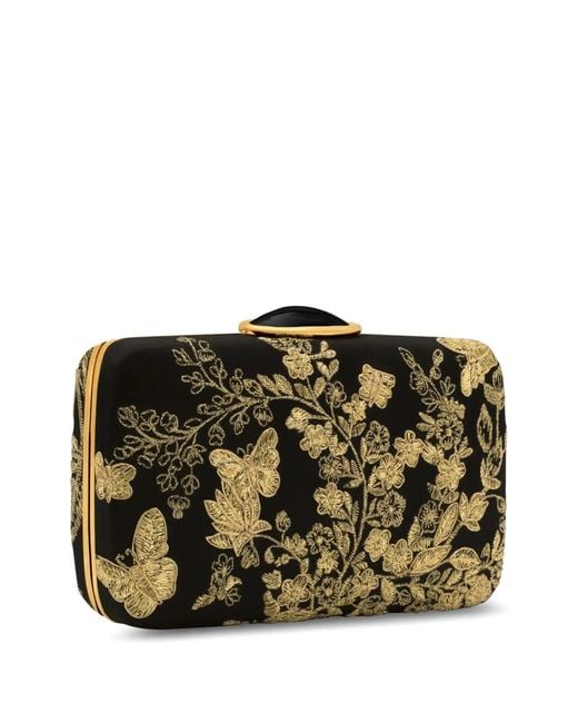 Oscar de la Renta Black Butterfly Embroidered O Minaudière Clutch Bag