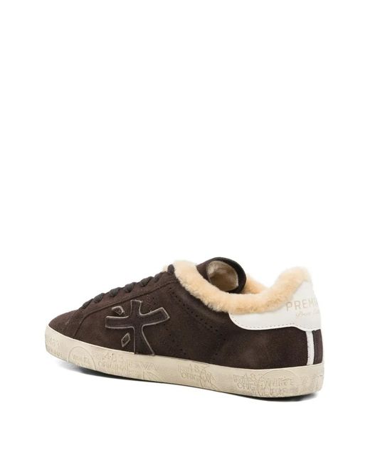 Premiata Brown Steven Shearling-Lined Suede Sneakers