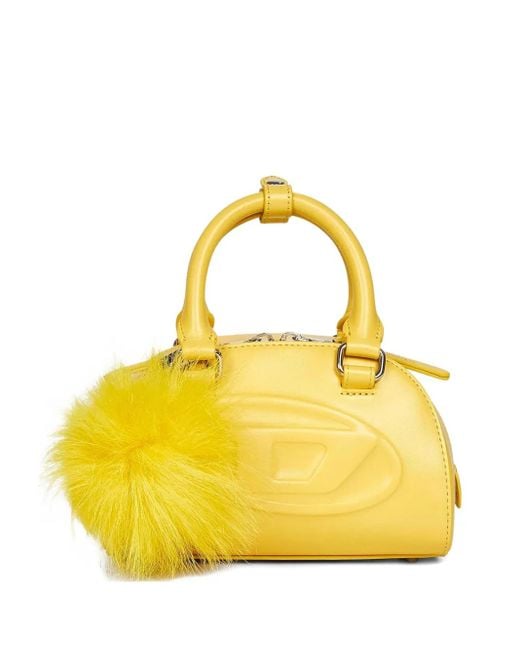 DIESEL Yellow Mini Schultertasche Mit Pompons