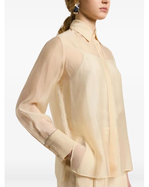 Peserico Natural Sheer-Panel Collared Shirt