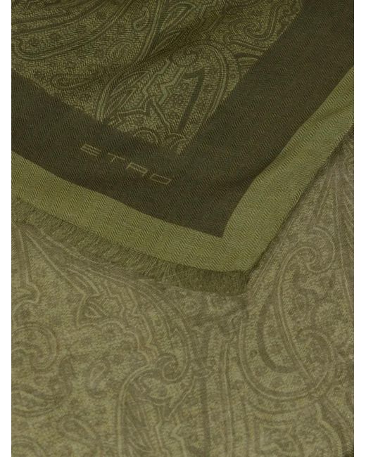 Etro Green Paisley-Pattern Scarf for men